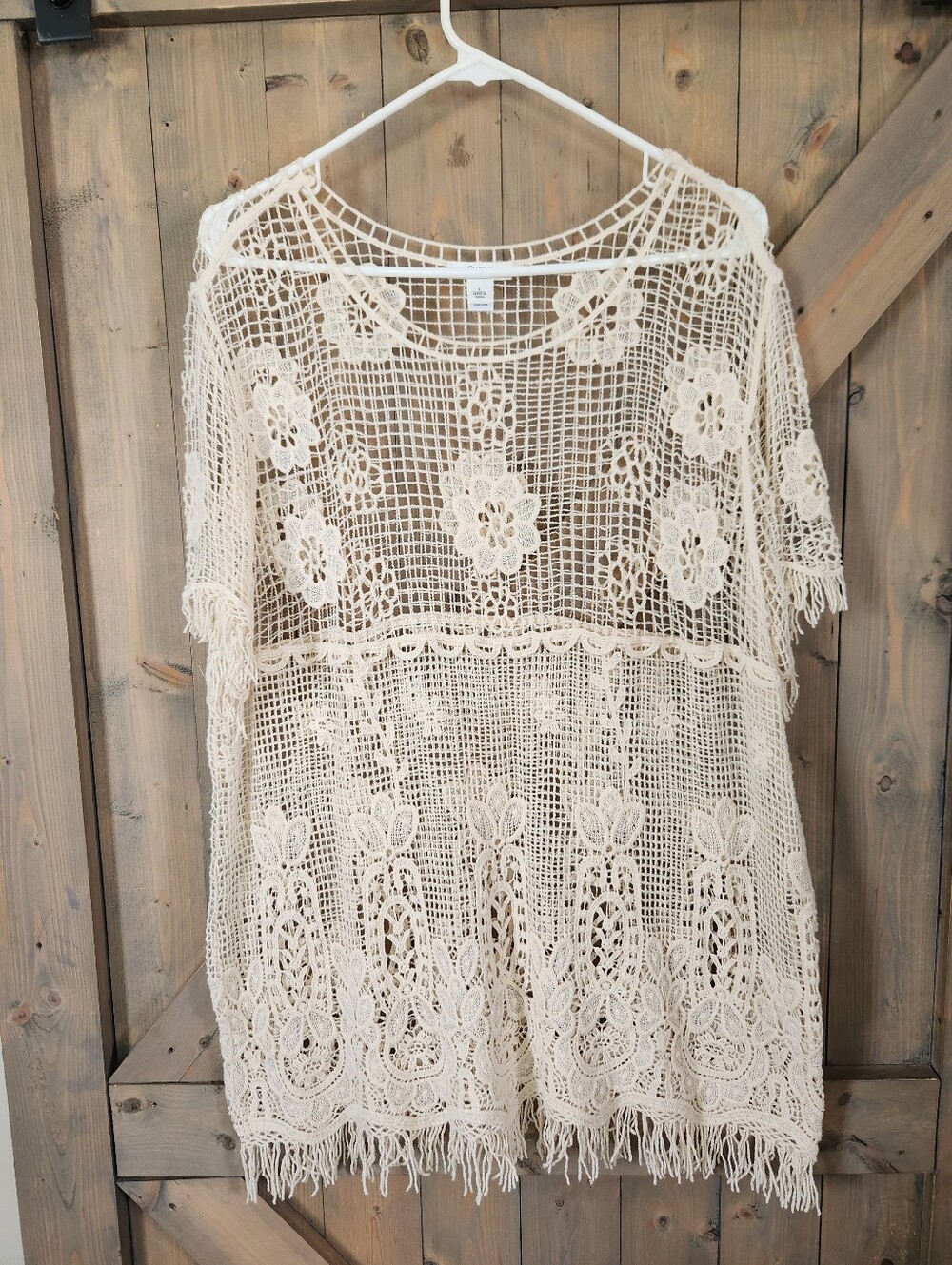 Cato Boho Cotton Crochet Top Swim Coverup Large
